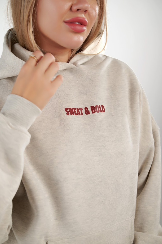 Gray, comfy, and bold — front text, cherry back