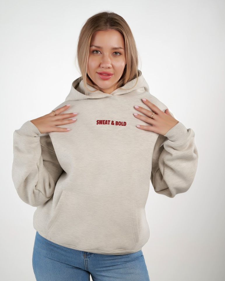 Gray, comfy, and bold — front text, cherry back