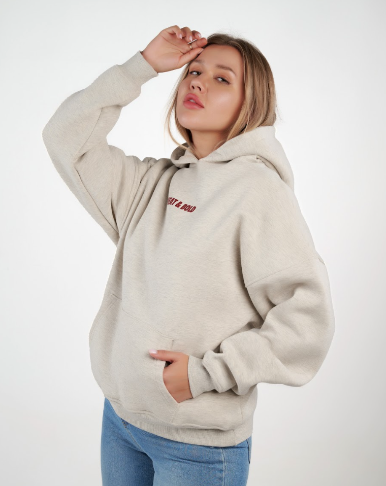 Gray, comfy, and bold — front text, cherry back