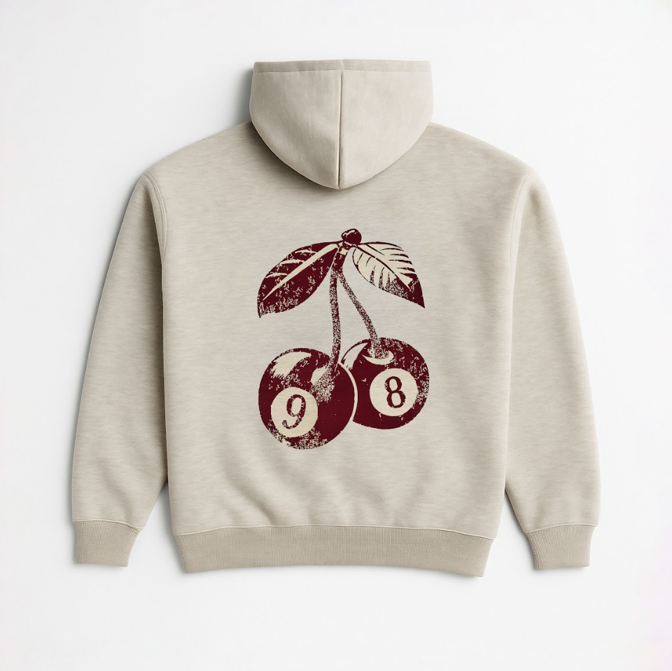 Gray, comfy, and bold — front text, cherry back