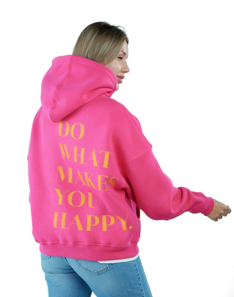 “Front logo, back inspiration — Ezi Fuchsia sweatshirt.”