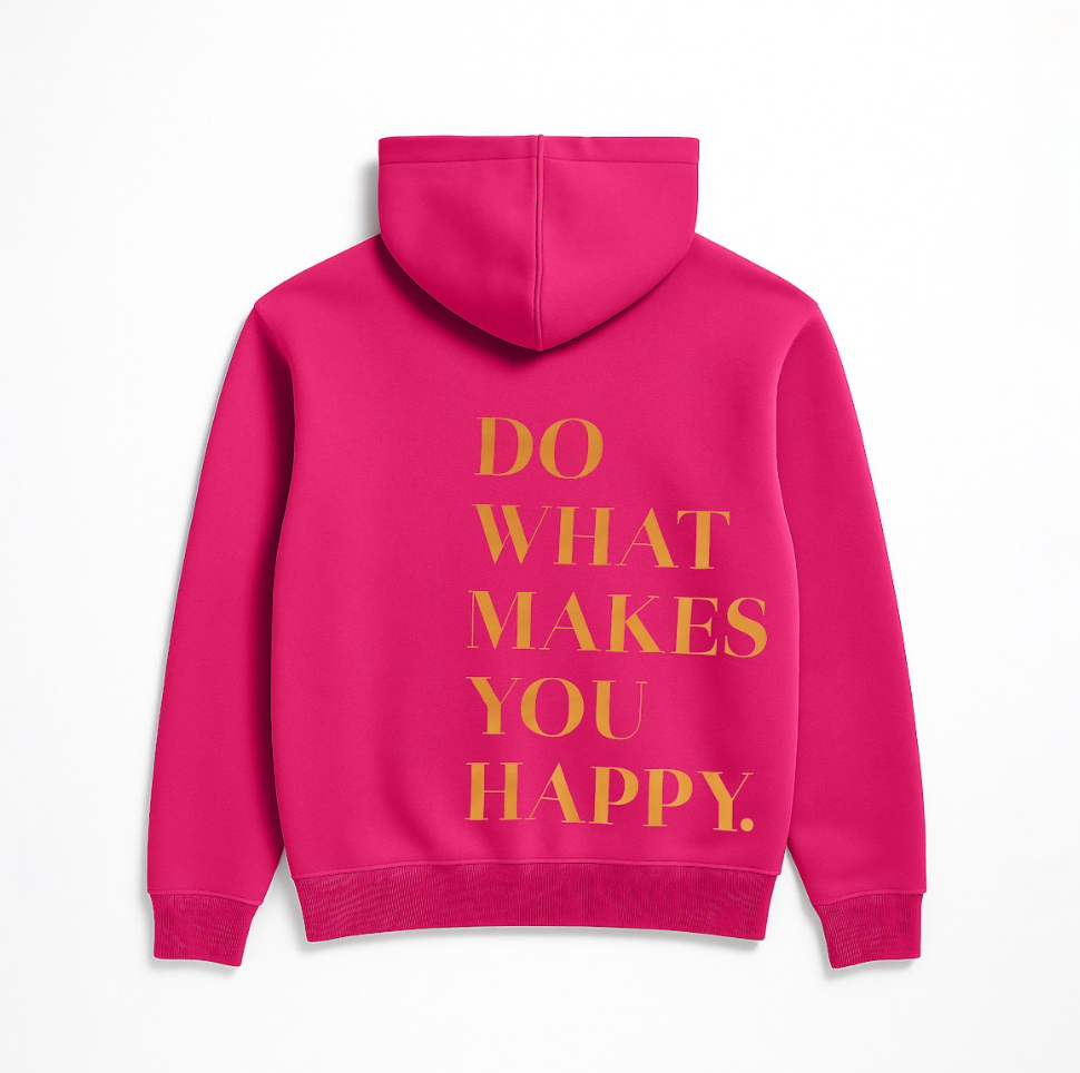 “Front logo, back inspiration — Ezi Fuchsia sweatshirt.”