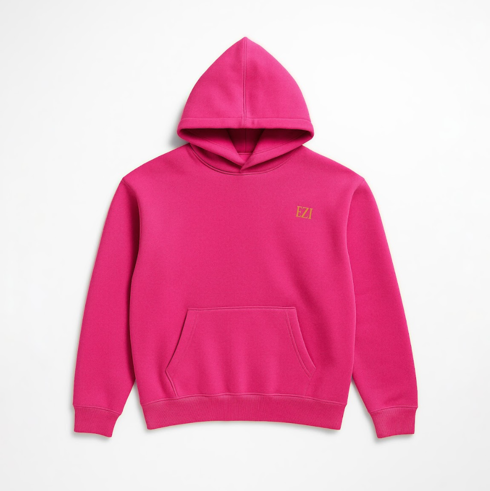 “Front logo, back inspiration — Ezi Fuchsia sweatshirt.”
